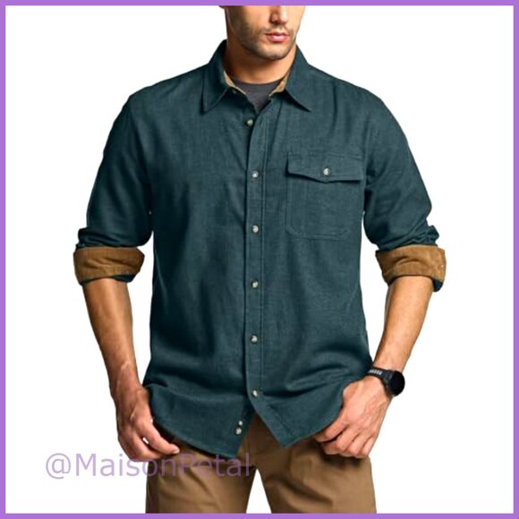 100% Cotton Button Down Flannel Shirt Long Sleeve Plaid Casual Outdoor - Picture 2 of 7
